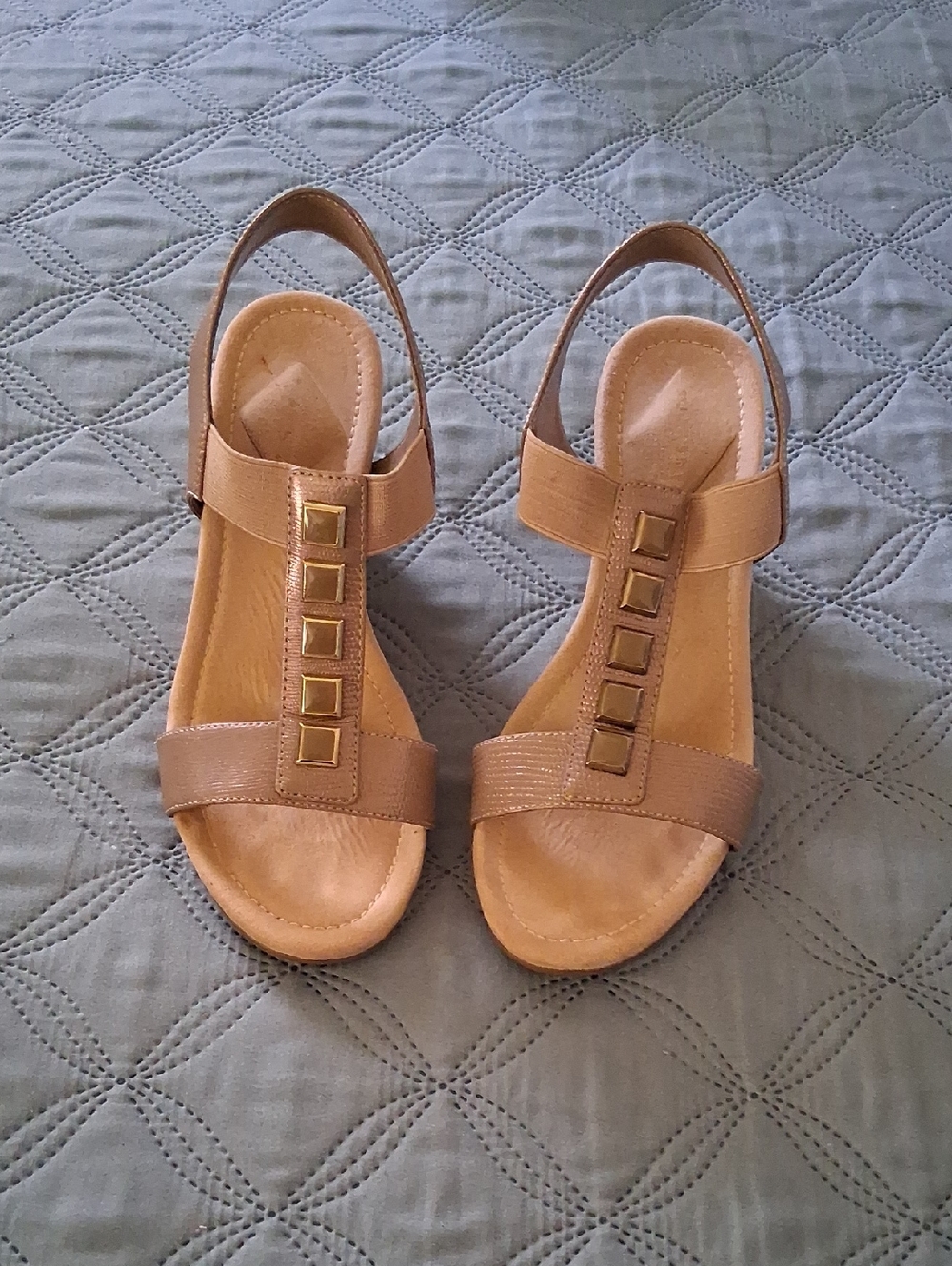 Women’s Tan Slingback Sandals with Gold Accents